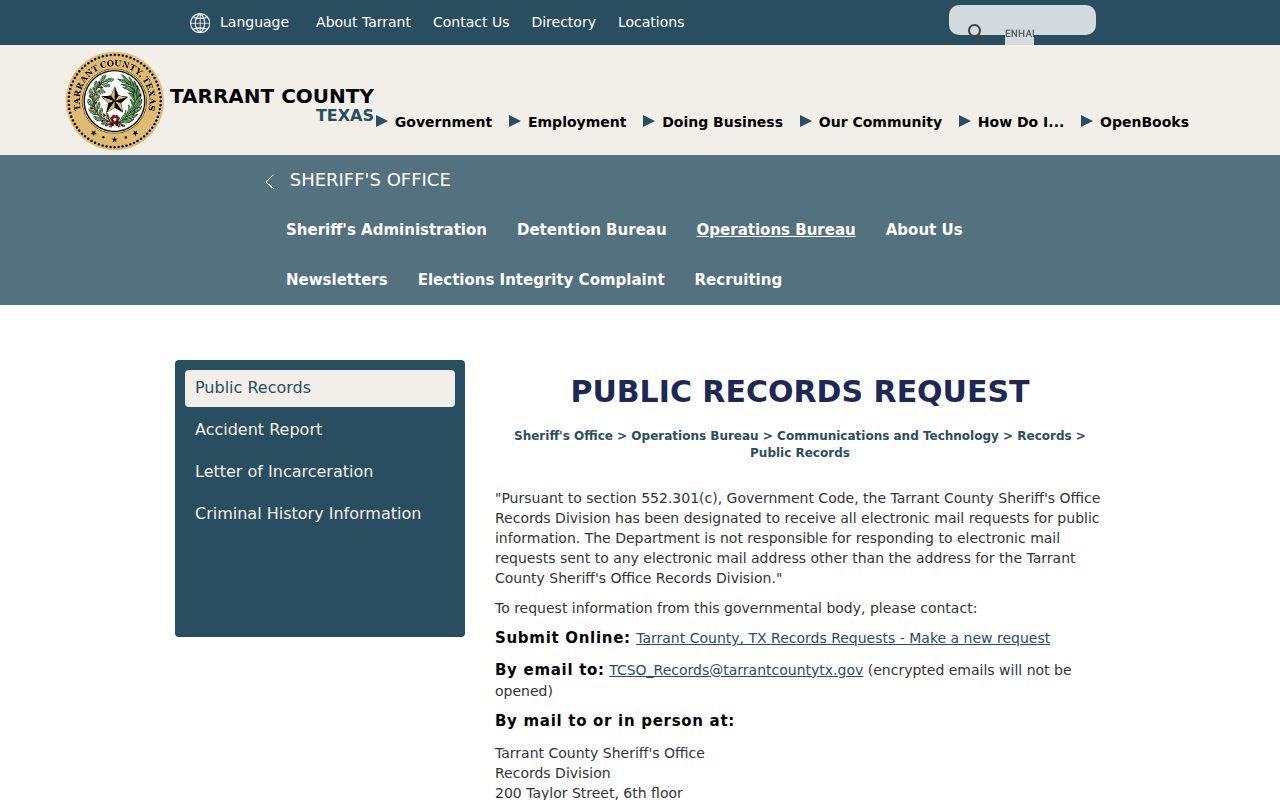 Sheriff's Office Records – Public Records Requests screenshot
