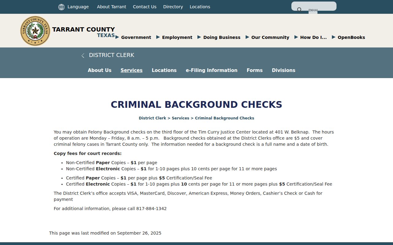 District Clerk – Criminal Background Checks screenshot