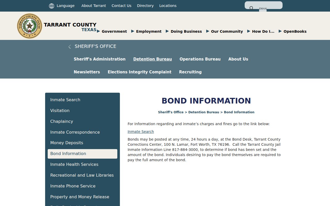 Bond Information (Sheriff's Detention Bureau) screenshot