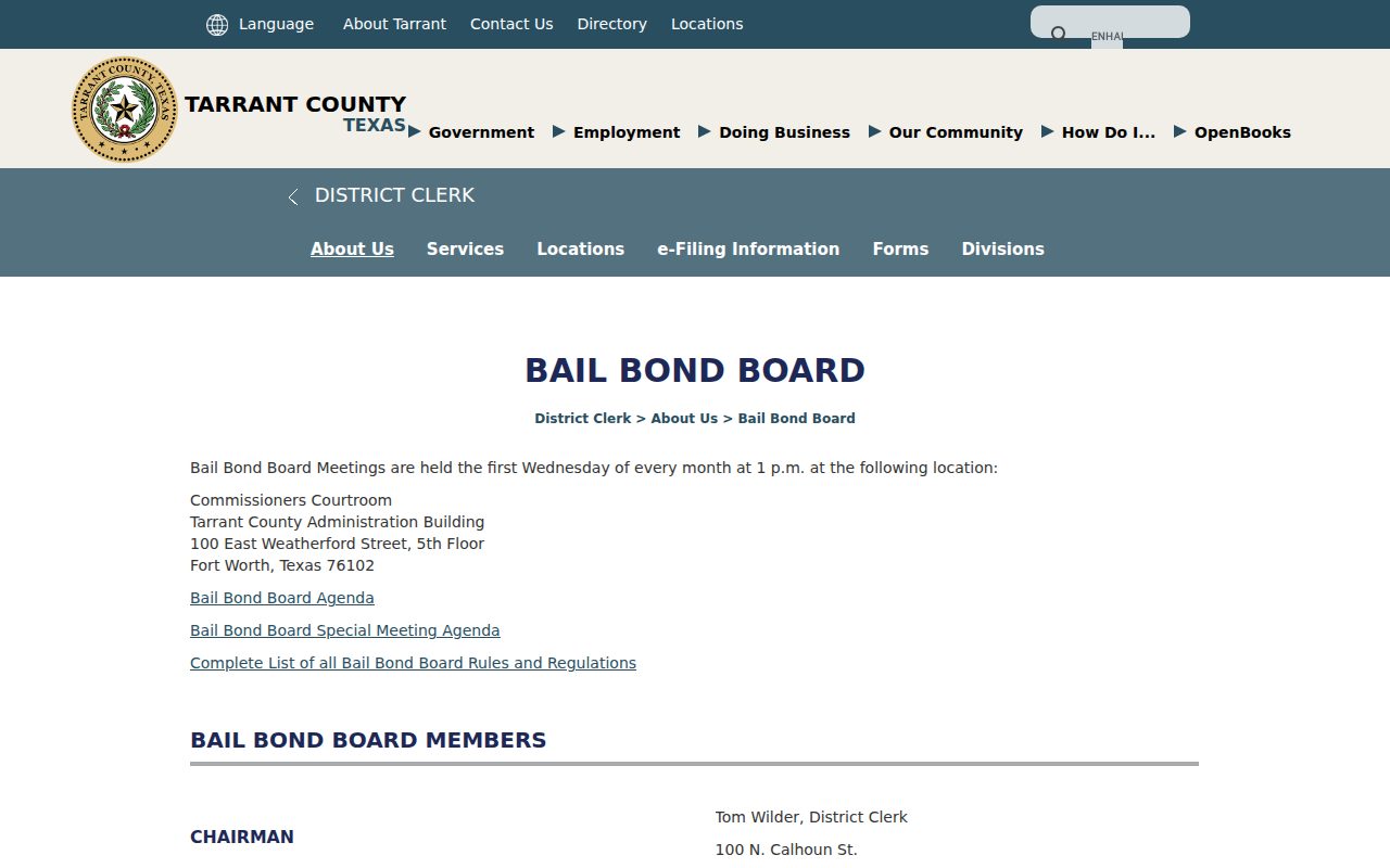 Tarrant County Bail Bond Board screenshot
