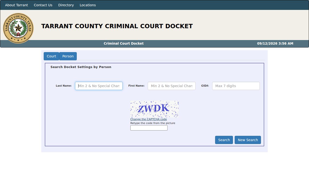 Criminal Docket Search (District Clerk) screenshot