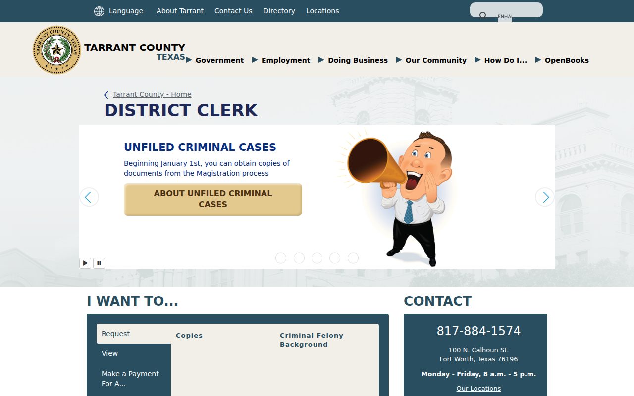 Tarrant County District Clerk screenshot