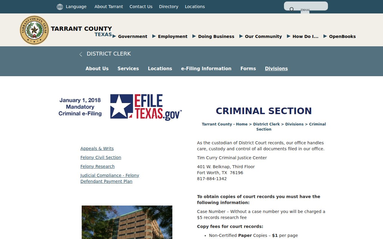 District Clerk – Criminal Division screenshot