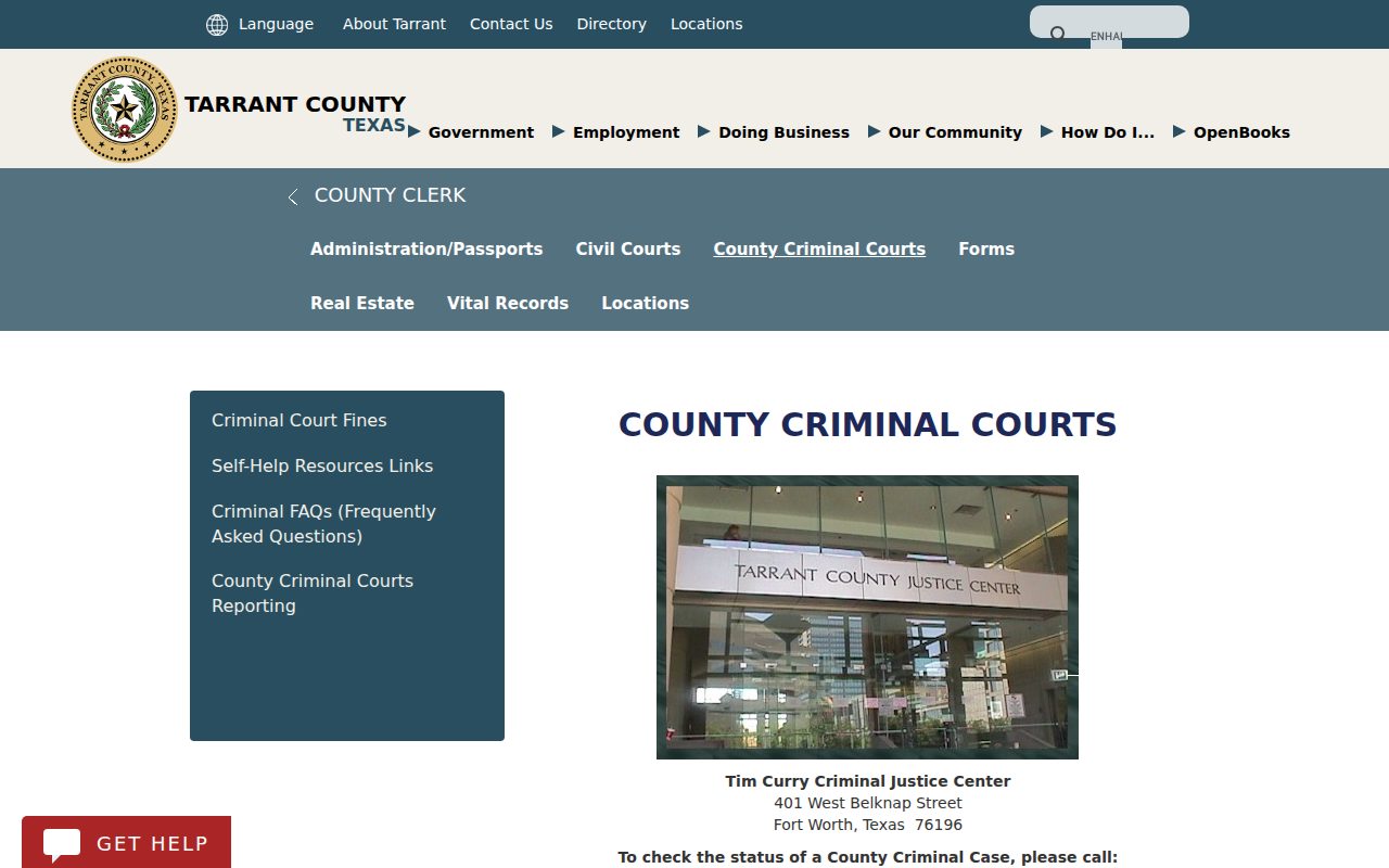 Tarrant County Clerk – Criminal Courts screenshot