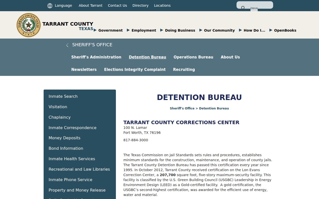 Detention Bureau – Tarrant County Corrections Center screenshot