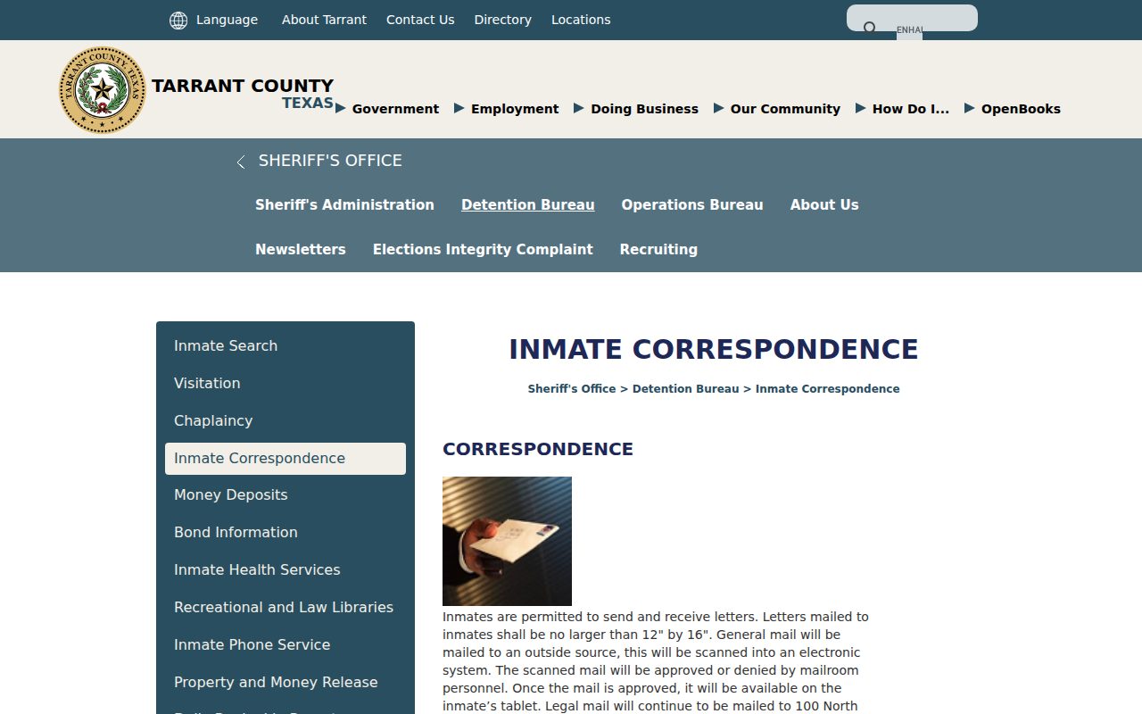 Inmate Correspondence (mail) screenshot