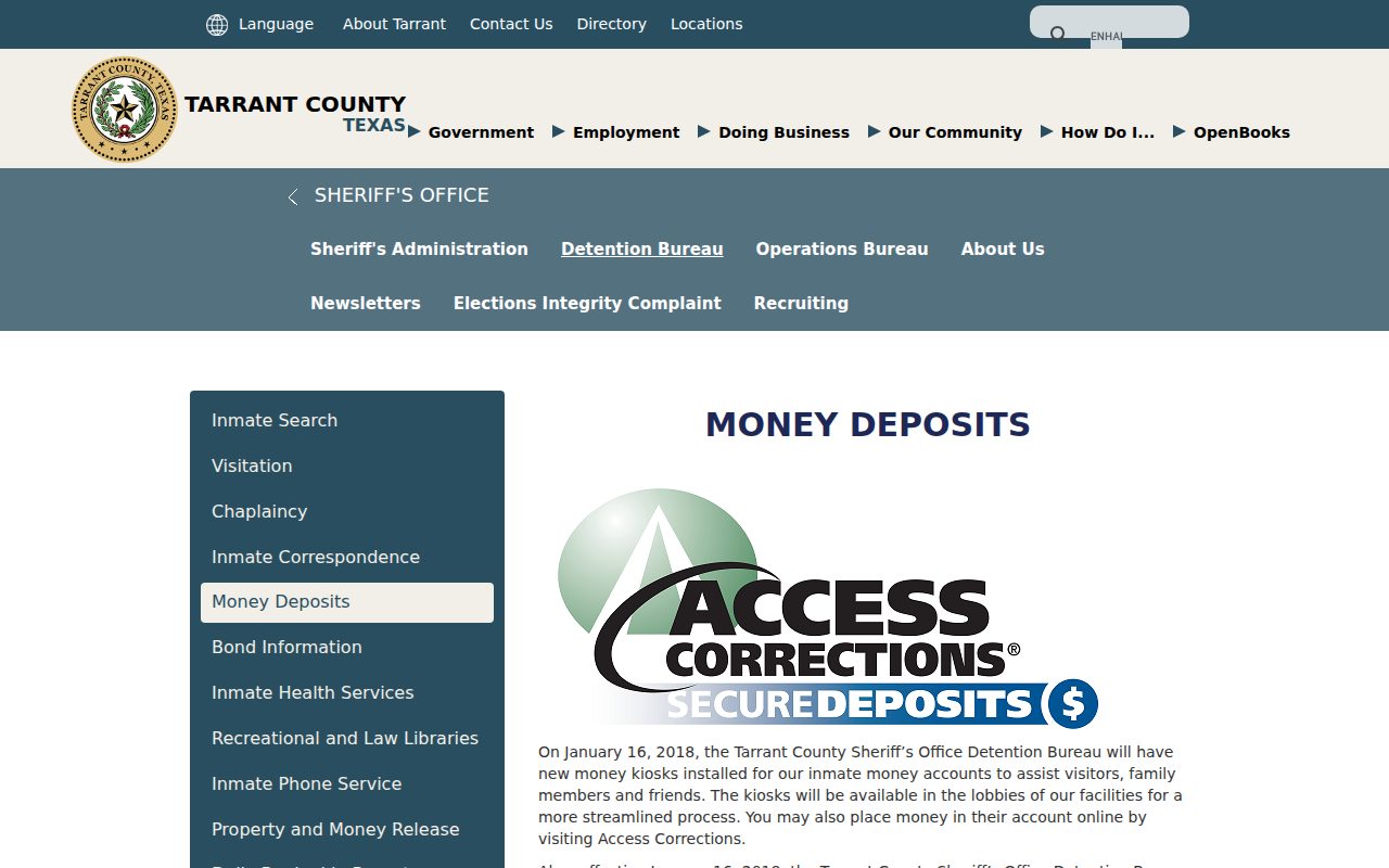 Inmate Money Deposits screenshot