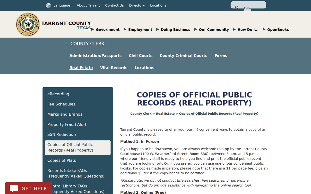 Copies of Official Public Records (Real Property) screenshot