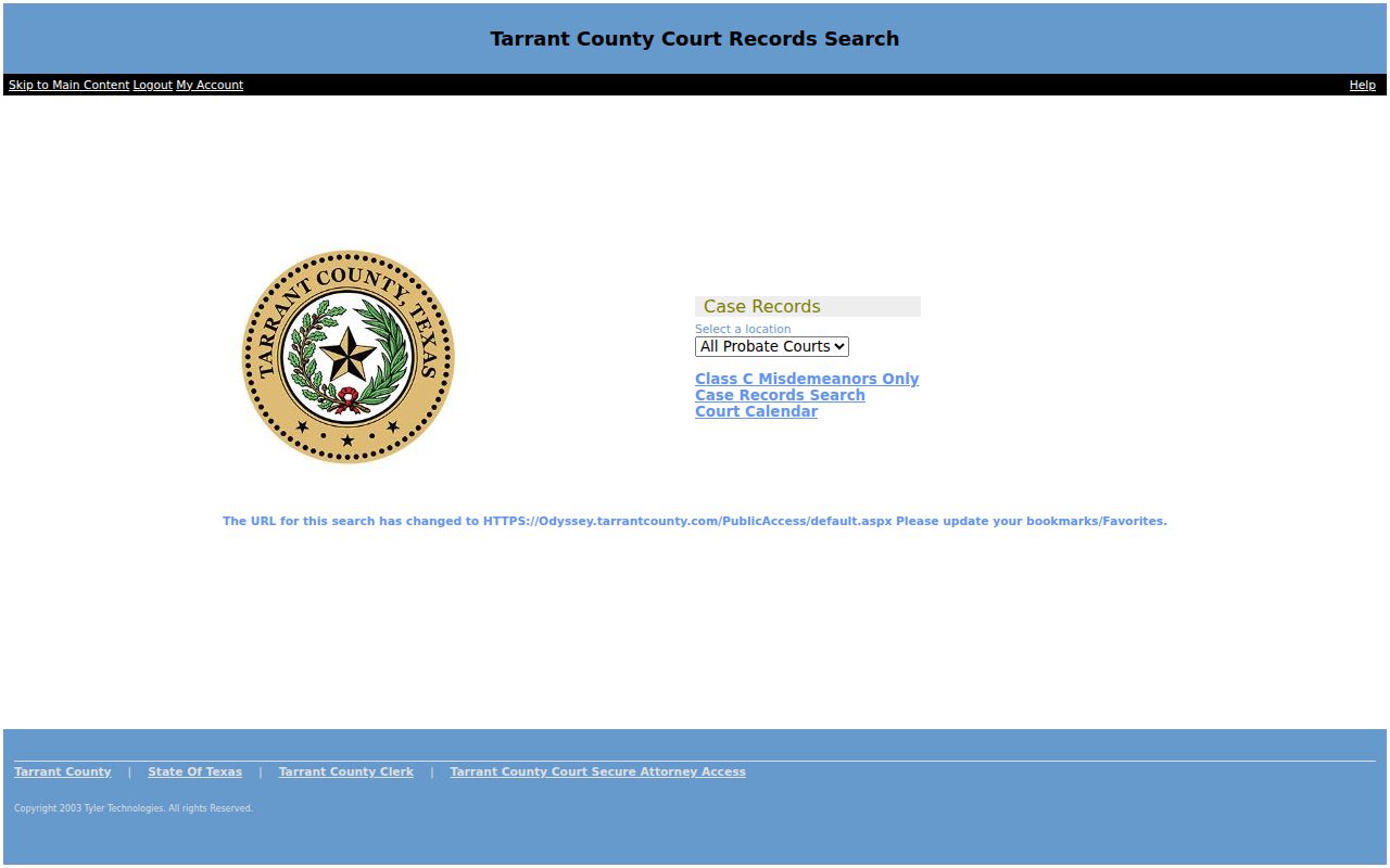 Tarrant County Court Records Search (judgments) screenshot