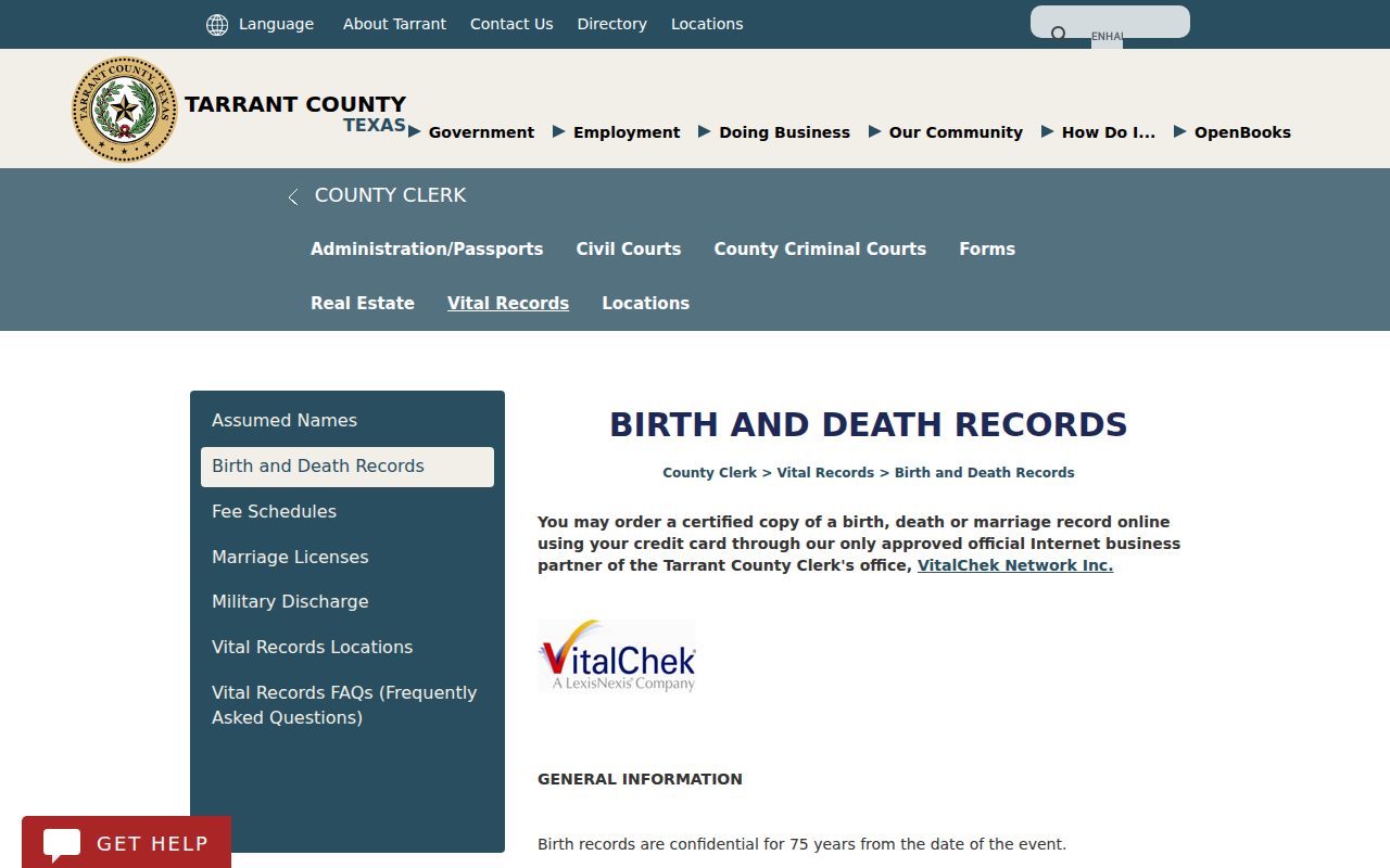 Birth and Death Records (County Clerk) screenshot